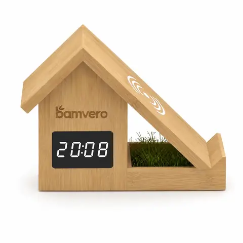 F011 bamboo house wireless charging clock