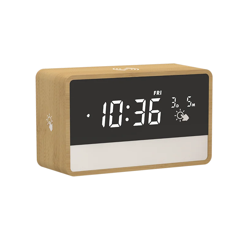 1960 Bamboo Wireless Charging Clock with Night Light thumbnail 5