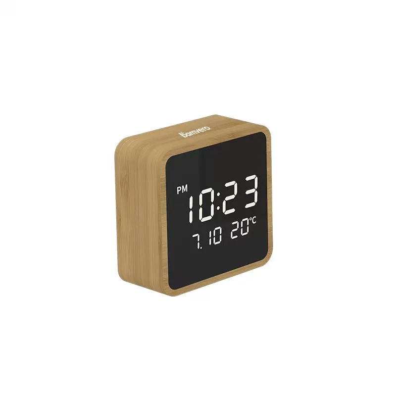 2101 Compact Bamboo Mirror LED Clock thumbnail 3
