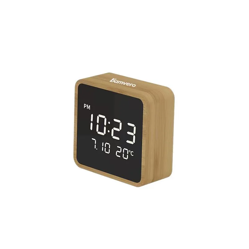 2101 Compact Bamboo Mirror LED Clock thumbnail 4