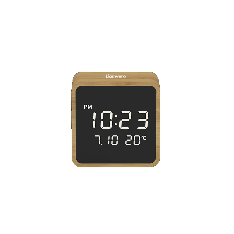 2101 Compact Bamboo Mirror LED Clock product view for B2B sourcing