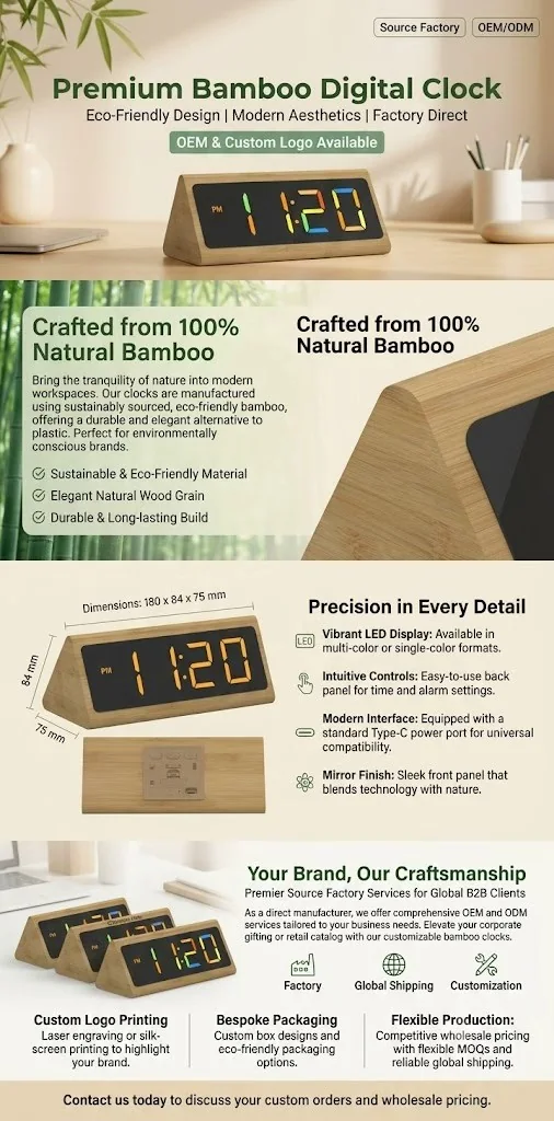 2109 Triangular Bamboo RGB LED Clock OEM detail view