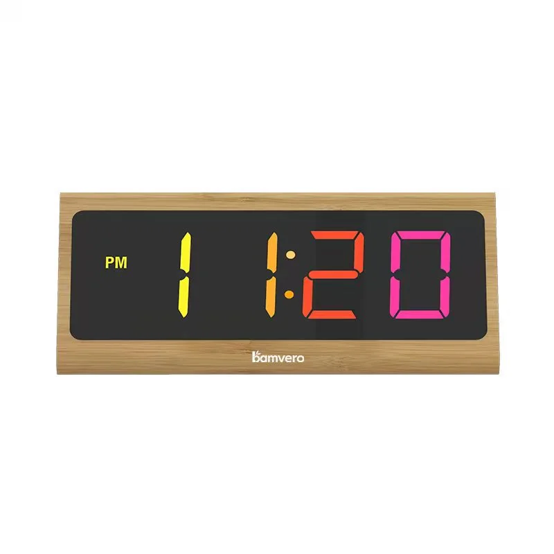 Triangular bamboo RGB LED clock for retail assortment review