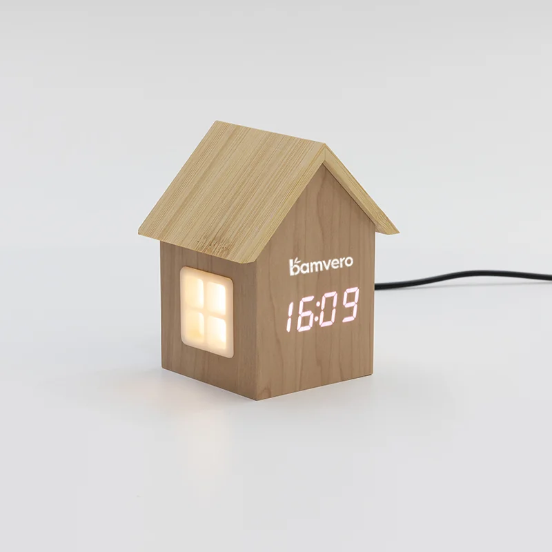 F003 Bamboo House Clock with Ambient Light thumbnail 4