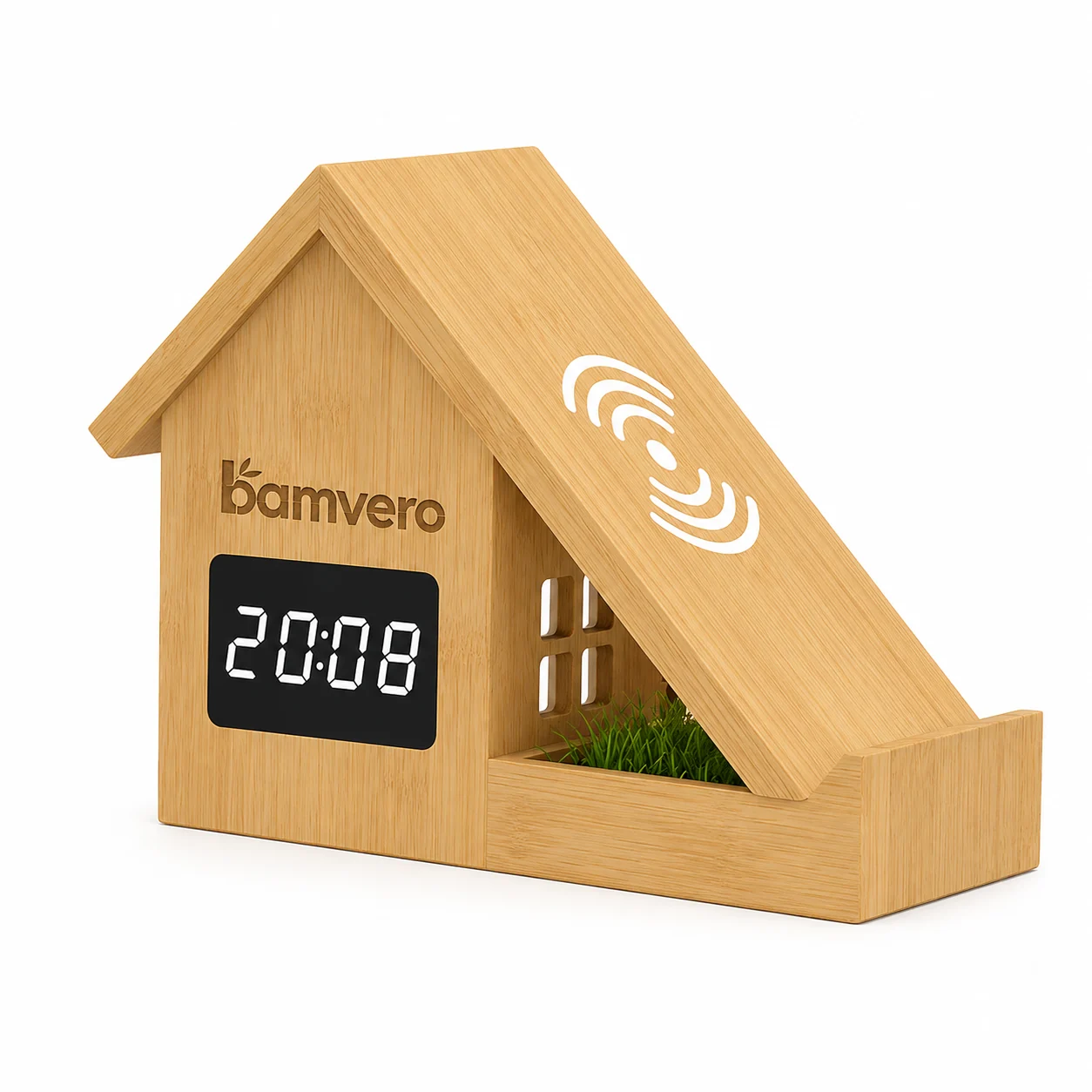 F011 Bamboo House Wireless Charging Clock thumbnail 6
