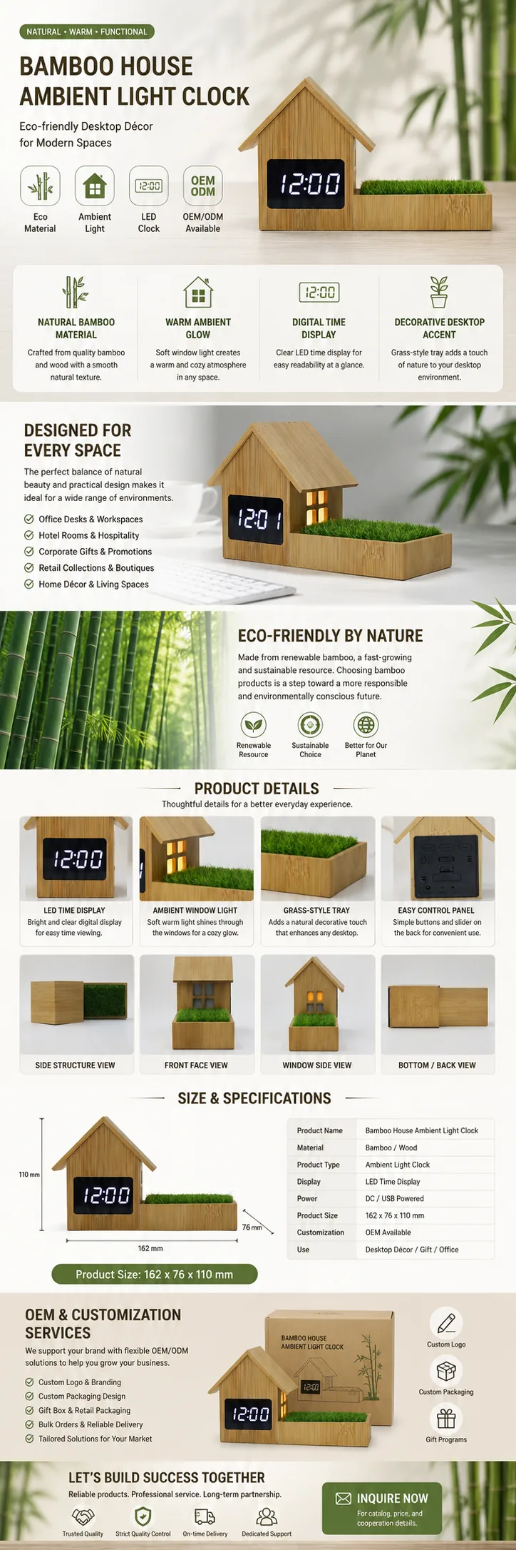 F101 Bamboo House Ambient Light Clock OEM detail view