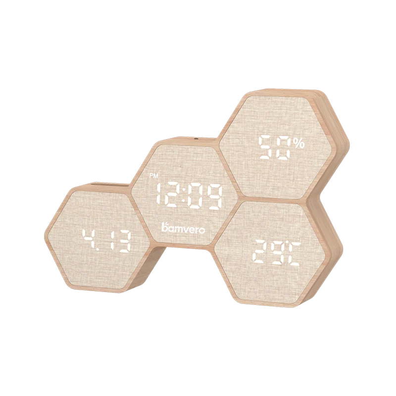 G268 Bamboo Geometric LED Clock thumbnail 4