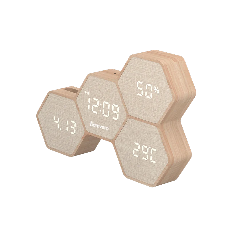 G268 Bamboo Geometric LED Clock thumbnail 5