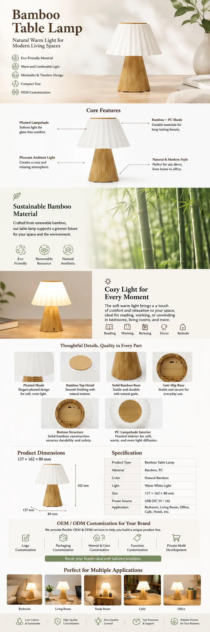 T2631 Bamboo Pleated Table Lamp OEM detail view