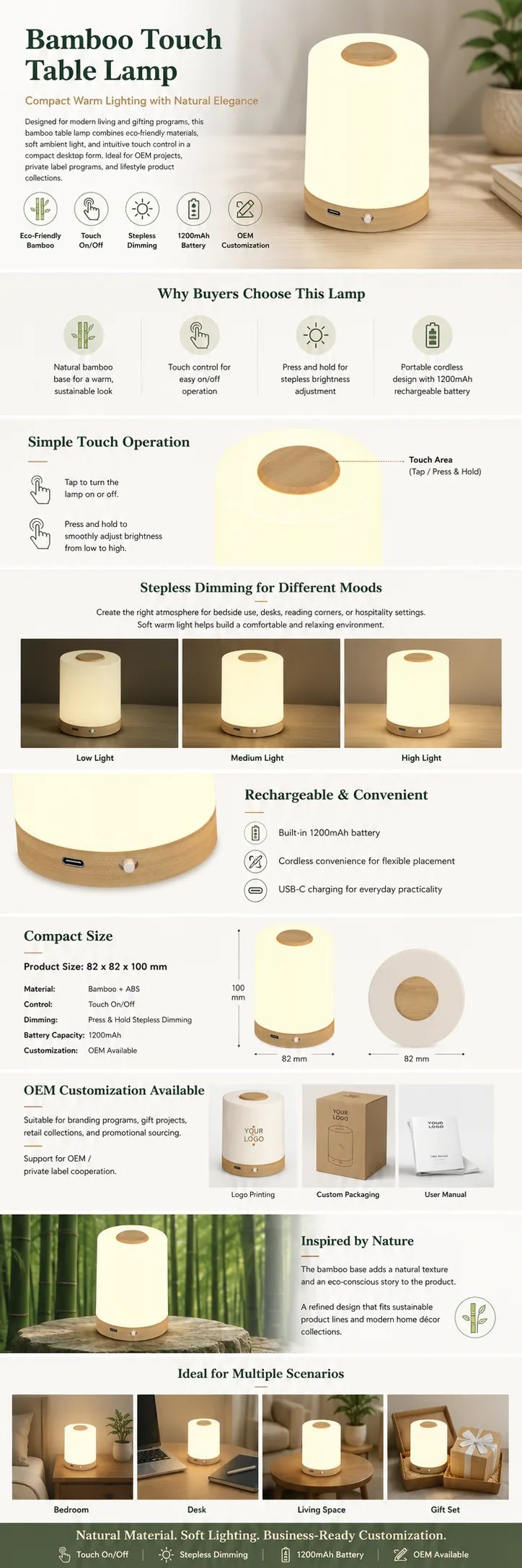 T2633 Bamboo Touch Table Lamp OEM detail view