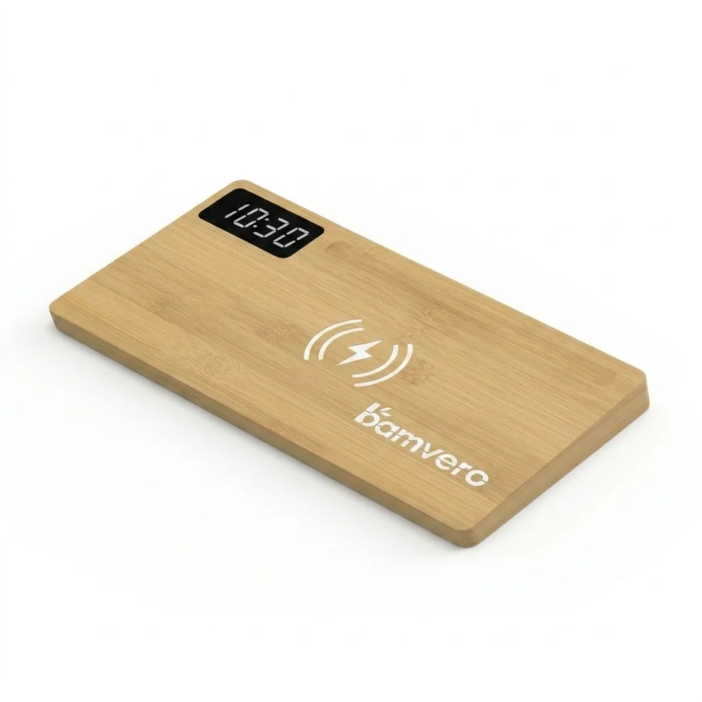 W110A Bamboo Wireless Charging Clock Desk Organizer thumbnail 5