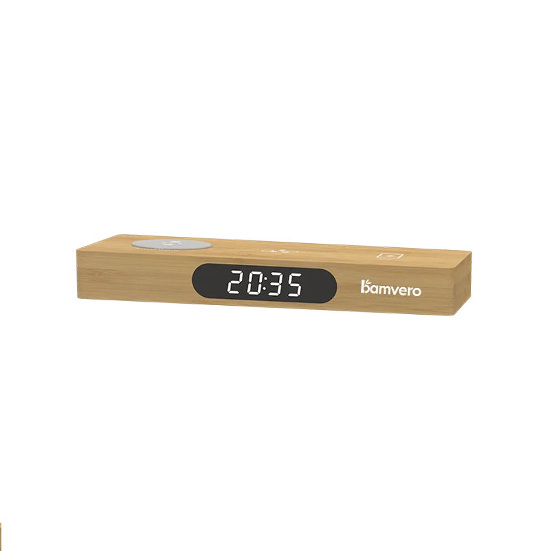 W120 Bamboo 3-in-1 Wireless Charging Clock thumbnail 3
