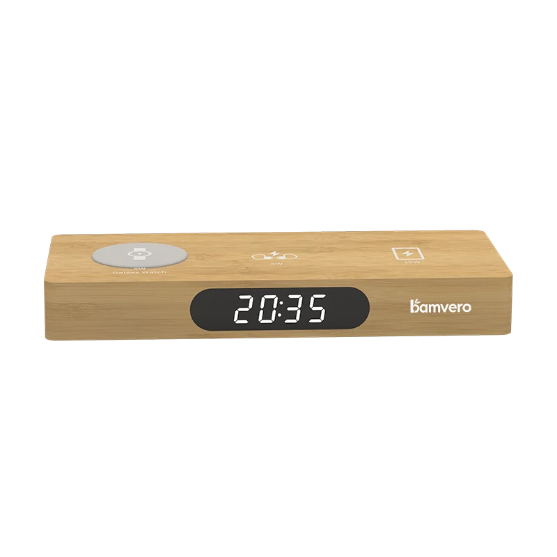 W120 Bamboo 3-in-1 Wireless Charging Clock thumbnail 4