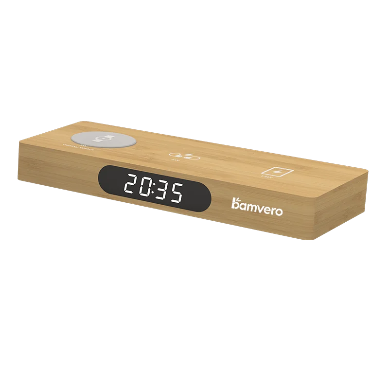 W120 Bamboo 3-in-1 Wireless Charging Clock thumbnail 5